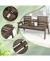 Givimo Outdoor Fir Wood Bench with Foldable Middle Table-Gray