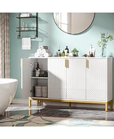 Tribesigns Modern Storage Cabinet, 59 Inch Console Cabinet Sideboard Buffet with 4 Doors & Gold Metal Base, Entryway Cupboard Furniture for Li