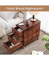 Tribesigns Solid Wood End Table, Fully Assembled Narrow Side Table with Drawers, Pre-Assembled Nightstand Slim Bedside Table for Small Spaces