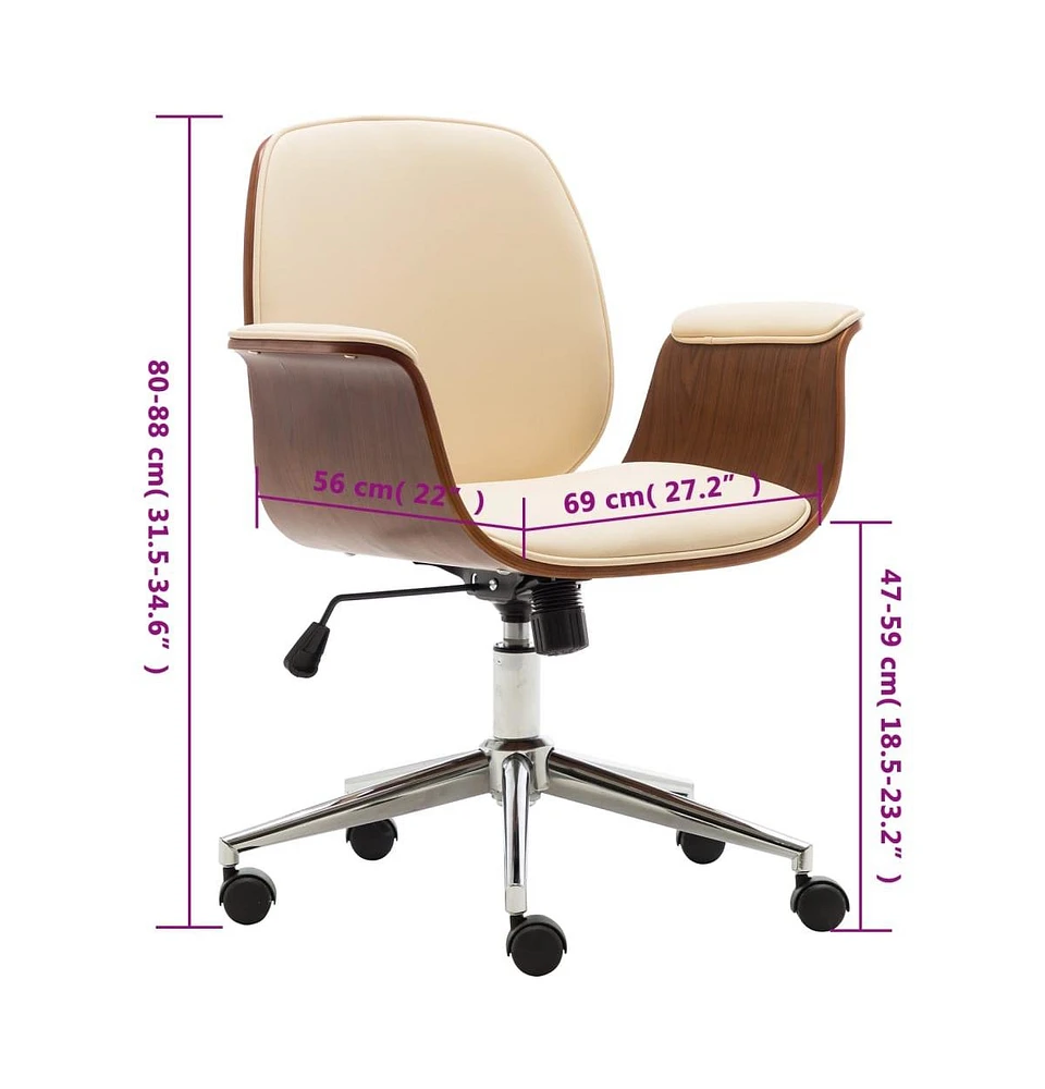 vidaXL Office Chair Cream Bent Wood and Faux Leather