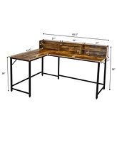 Gymax 65.5'' L-shaped Computer Desk Home Office Corner Table w/Bookshelf Rustic