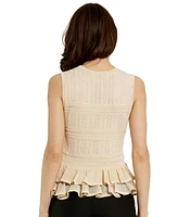 Mac Duggal Women's Sleeveless High Neck Knit Top With Ruffle Hem
