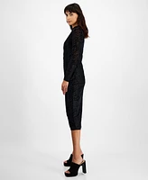 Bar Iii Women's Long-Sleeve Round-Neck Burnout Midi Dress, Created for Macy's