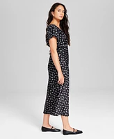 And Now This Women's Printed Satin V-Neck Midi Dress, Created for Macy's