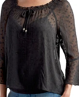 Bcx Juniors' Round-Neck Flare-Sleeve Blouse