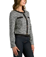 Bcx Juniors' Boucle Crop Button-Front Long-Sleeve Jacket