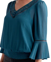 Bcx Juniors' Texture Sheer-Woven V-Neck Flare-Sleeve Top