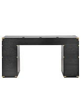 Classic Executive Desk with Metal Trim, File Drawers, Usb Ports