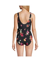 Lands' End Women's Side Tie V-neck Wrap High Leg One Piece Swimsuit