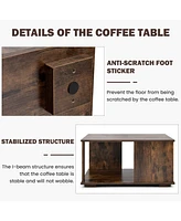 Sugift 2 Tiers Square Coffee Table with Storage and Non-Slip Foot Pads-Rustic Brown