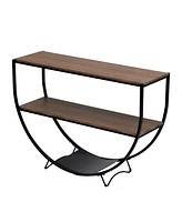 Industrial Wood & Metal Demilune Console Table