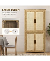 64" Rattan Kitchen Storage Cabinet with Adjustable Shelf, Natural