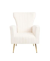 White Velvet Wingback Accent Chair with Gold Legs