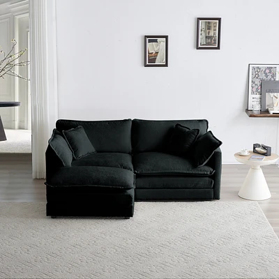 Streamdale Furniture Black Chenille L-Shaped Sectional with Ottoman