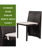 3 Pieces Cushioned Wicker Patio Bistro Set with No Assembly Needed