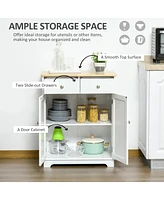 Simplie Fun White Sideboard Buffet with Adjustable Shelf and Drawers