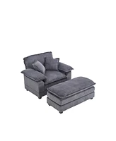 Simplie Fun 56.3" Corduroy Sofa with Toss Pillows and Ottoman