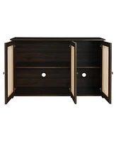 Retro 3-Door Sideboard with Rattan Doors and Metal Handles