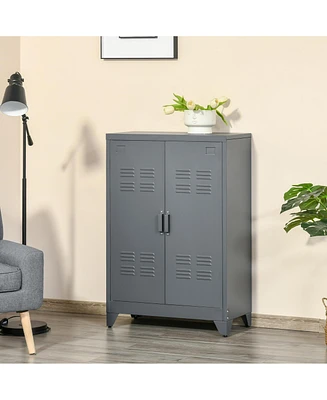 Simplie Fun Industrial Steel Storage Cabinet Storage Organizer Gray