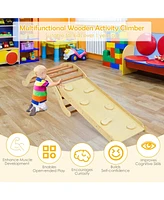 Sugift 3-in-1 Wooden Climber Ladder Structure with Rock Climbing Ramp and Padding