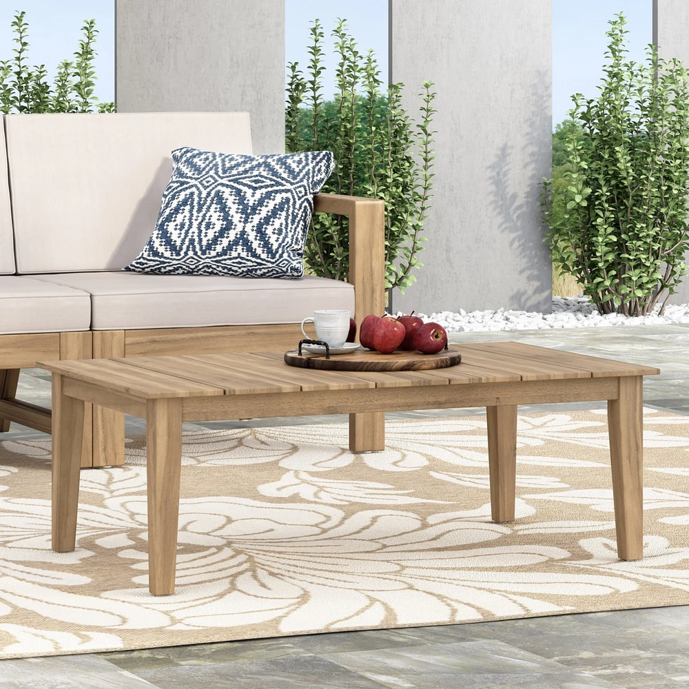 Simplie Fun Acacia Wood Outdoor Coffee Table, Light Brown, 14" H X 23.5" W X 39.5" L