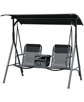 Streamdale Furniture 2-Seat Patio Swing Chair with Canopy, Table, and Bungie Suspension