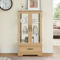 Streamdale Furniture Lighted Curio Glass Display Cabinet with Adjustable Shelves, Bulbs