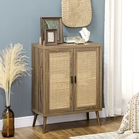 Sideboard Buffet Cabinet with Rattan Doors, Brown