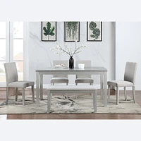 Rectangular Dining Table w/ Bench for Small Spaces (Silver Grey)