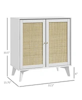 Streamdale Furniture Storage Cabinet, Kitchen Cabinet with 2 Rattan Doors, White