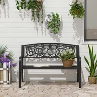 Streamdale Furniture 50" Black Metal Welcome Bench with Slatted Seat for Outdoor Spaces