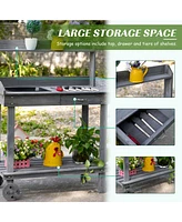 Streamdale Furniture 36" Gray Potting Bench with Wheels, Sink, Drawer & Storage