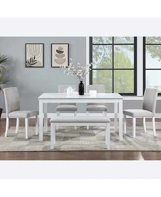 Streamdale Furniture White Rectangular Dining Table with Bench for 6