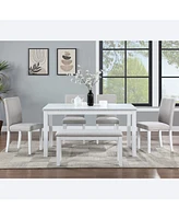 Simplie Fun White Rectangular Dining Table with Bench for 6