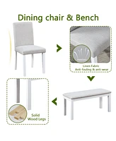 White Rectangular Dining Table with Bench for 6