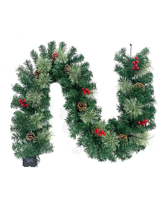 Cowin Christmas Garland with 40 Light and Pine Cones Berry Clusters 6ft