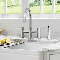 Streamdale Furniture Double Handle Bridge Kitchen Faucet with Side Spray