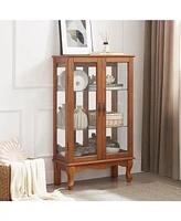 Simplie Fun Curio Cabinet with Glass Doors, Adjustable Shelves, Mirrored Back, Light