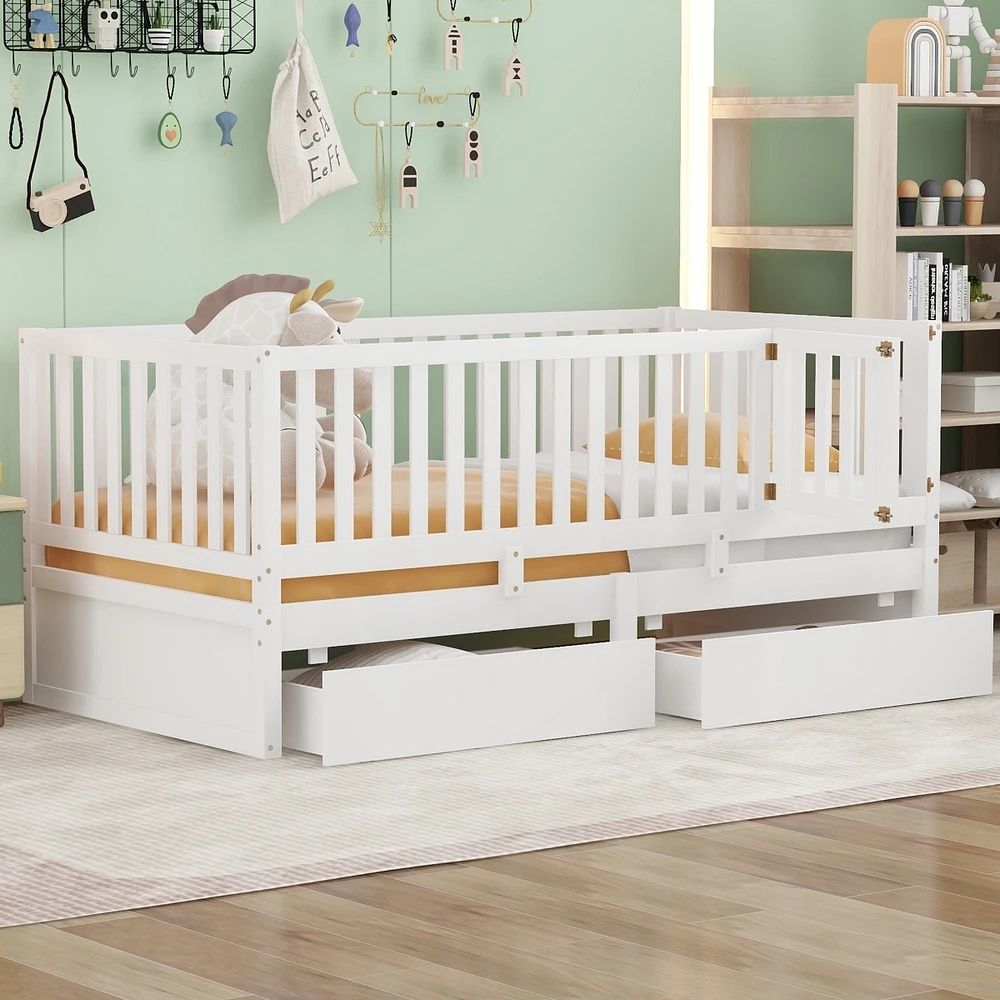 Simplie Fun Twin Wood Daybed with Guardrails and Drawers