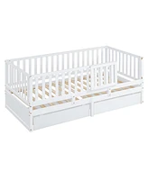 Twin Wood Daybed with Guardrails and Drawers