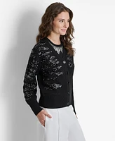 Dkny Women's Animal-Sequin Rib-Knit Button-Up Cardigan