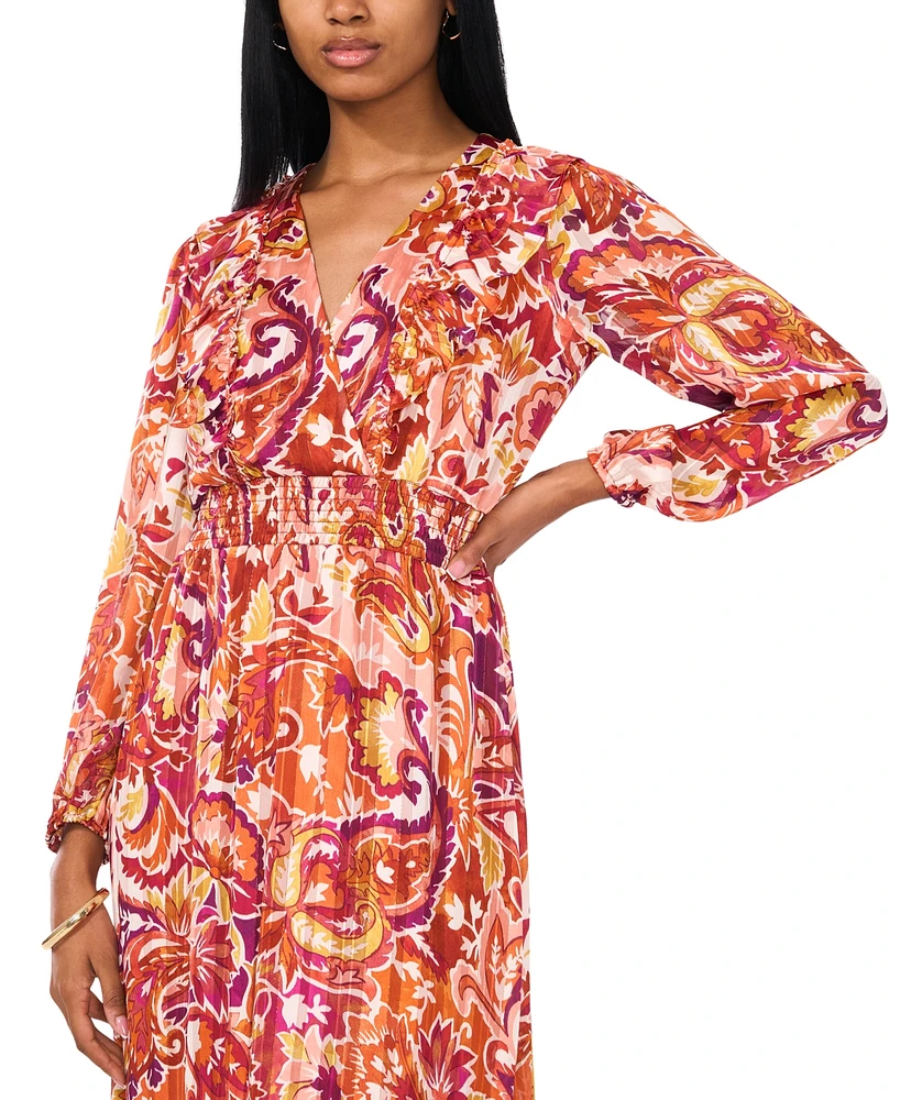 Msk Petite Printed Ruffled Smocked Midi Dress