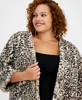 Bcx Trendy Plus Animal Print Open-Front Faux Fur Shrug