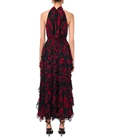 1.state Women's Halter Cascade-Ruffle Maxi Dress