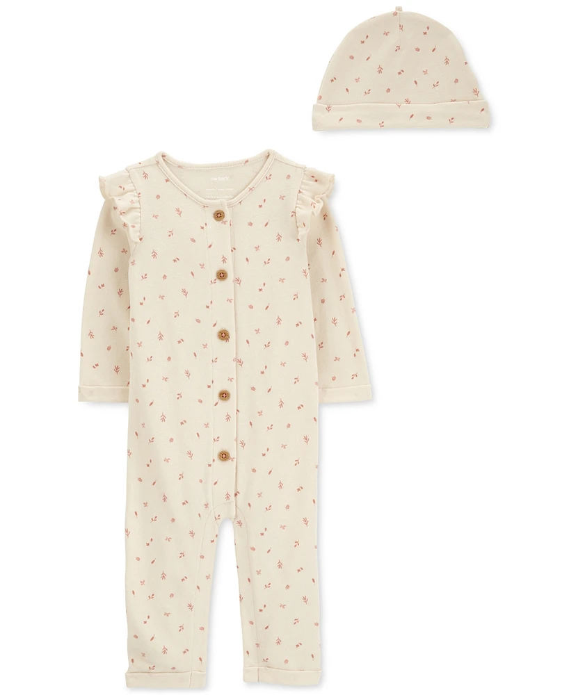 Carter's Baby Girls 2-Pc. Printed Jumpsuit & Beanie Set