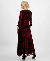 Jamie & Layla Petite 3/4-Sleeve Faux-Wrap Maxi Dress