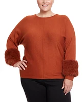 Joseph A Plus Faux Fur Cuff Dolman Pullover Sweater