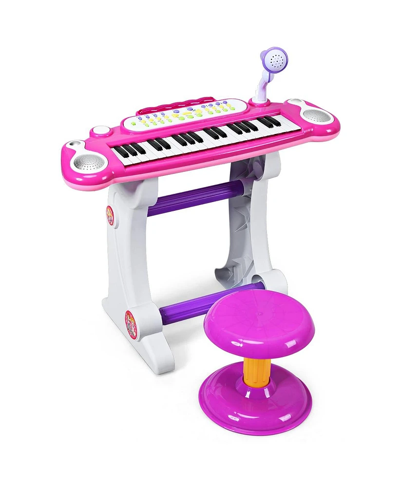 Sugift 37 Key Electronic Keyboard Kids Toy Piano Included Microphone and Stool