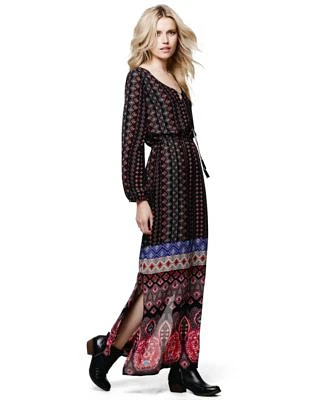 Ny Collection Printed Peasant Dress Vince Camuto Chain Tassel Necklace Lucky Brand Basel Booties