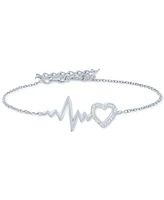 Diamond Accent Heart & Heartbeat Link Bracelet in Sterling Silver